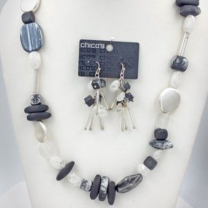 Chico's Phillis Necklace & Philamina Matching Earrings Metal Wood Glass Acrylic